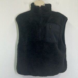 H&M - Black Fleece Half Zip Up Chest Pocket Sleeveless Pullover Vest Size XS